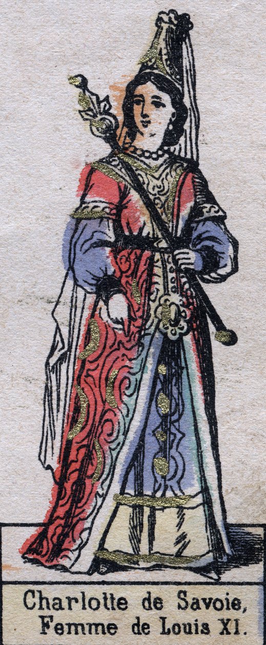 Porträtt av Charlotte de Savoie (1440-1483), fru till Ludvig XI av Frankrike. (Kapetiska dynasti). Illustration sent 1800-tal. av French School
