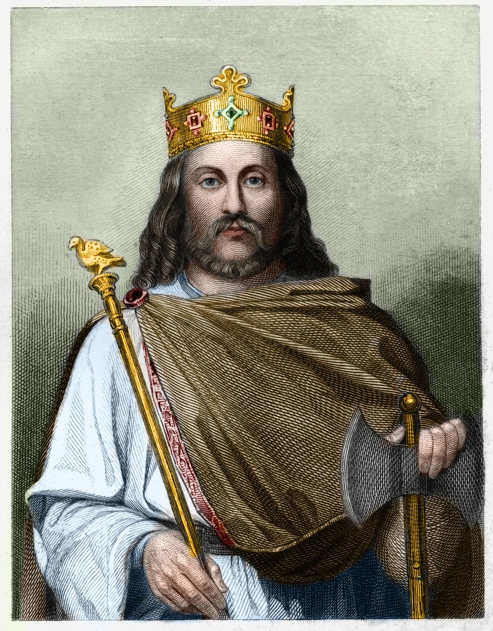Porträtt av Chilperic I (539 - 584), kung av Neustrien - i "Histoire des Français"" av Lavallee, gravyr, sd. av French School