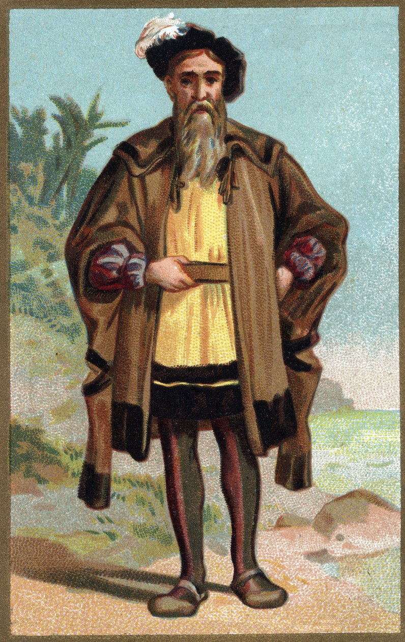 Porträtt av Christopher Columbus (Cristoforo Colombo) Kromolitografi från slutet av 1800-talet. av French School