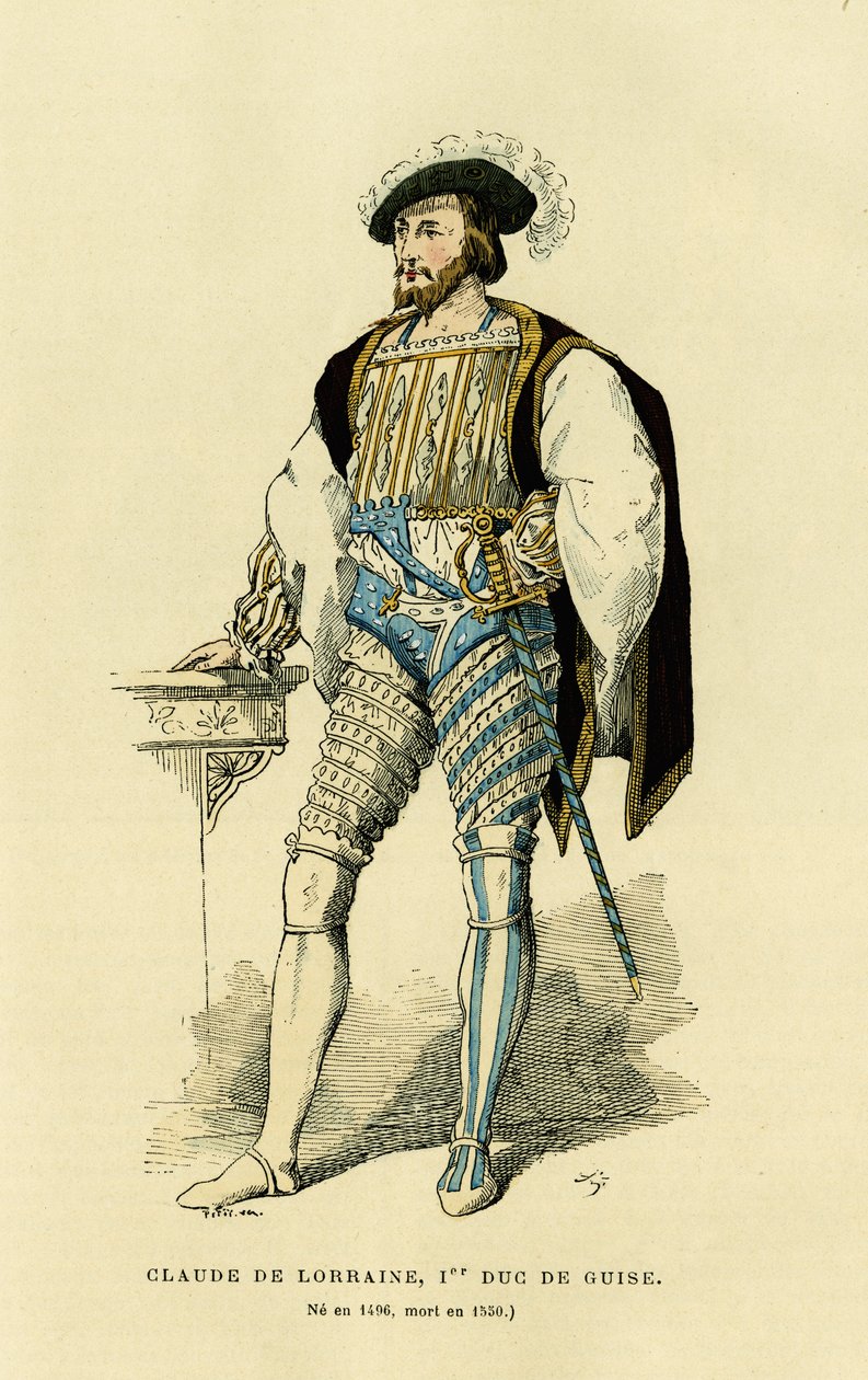Porträtt av Claude de Lorraine (1496-1550), förste hertig av Guise. Färggravyr, i "Frankrike och fransmännen genom århundradena"" av Augustin Challamel, F.Roy-redaktör, Paris 1882. Selva-samlingen. av French School