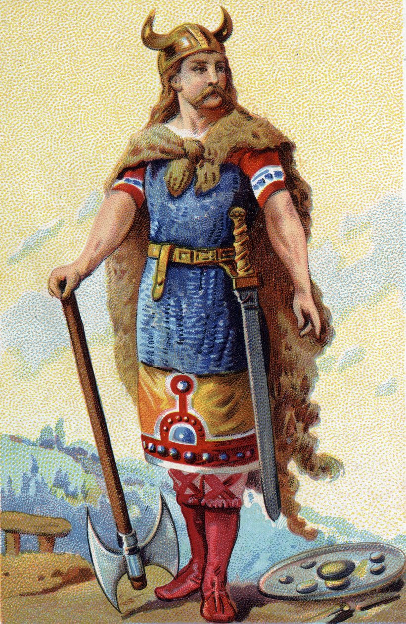 Porträtt av Clodion, känd som Le Chevelu, frankernas kung från 428a 448. Kromolitografi omkring 1890. av French School