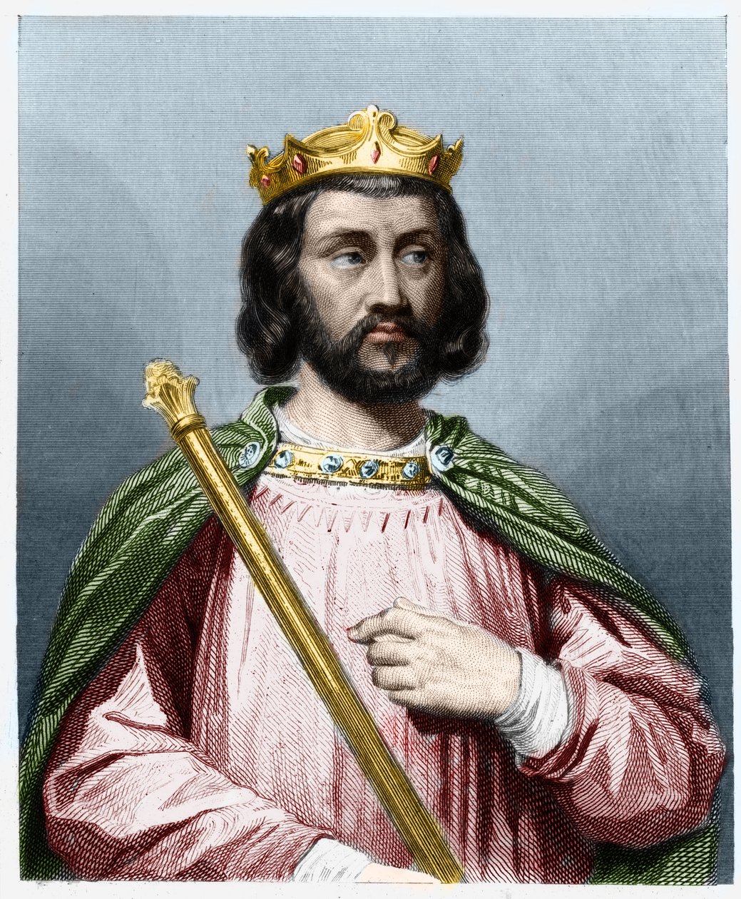 Porträtt av Clotaire (Clothaire) III (652 - 673), kung av Neustrien och Bourgogne - i "" Histoire des Francais"" av Lavallee, gravyr, sd. av French School