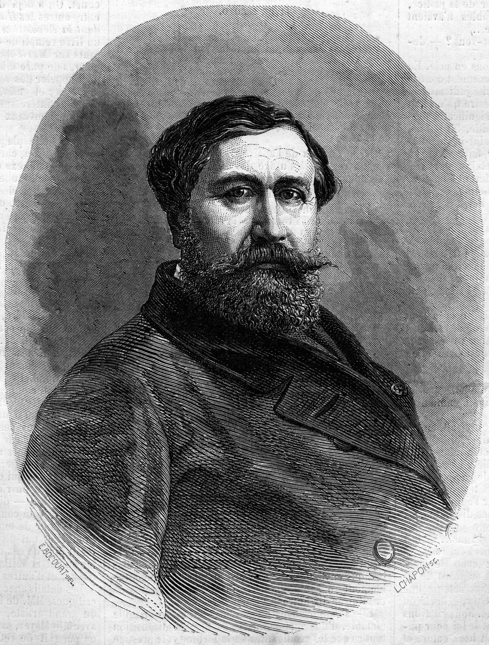 Porträtt av greve Alfred Emilien de Nieuwerkerke (1811-1892), fransk skulptör och hög tjänsteman. Gravyr i "" Le Monde Illustré"" nr 212 av 4 maj 1861. av French School