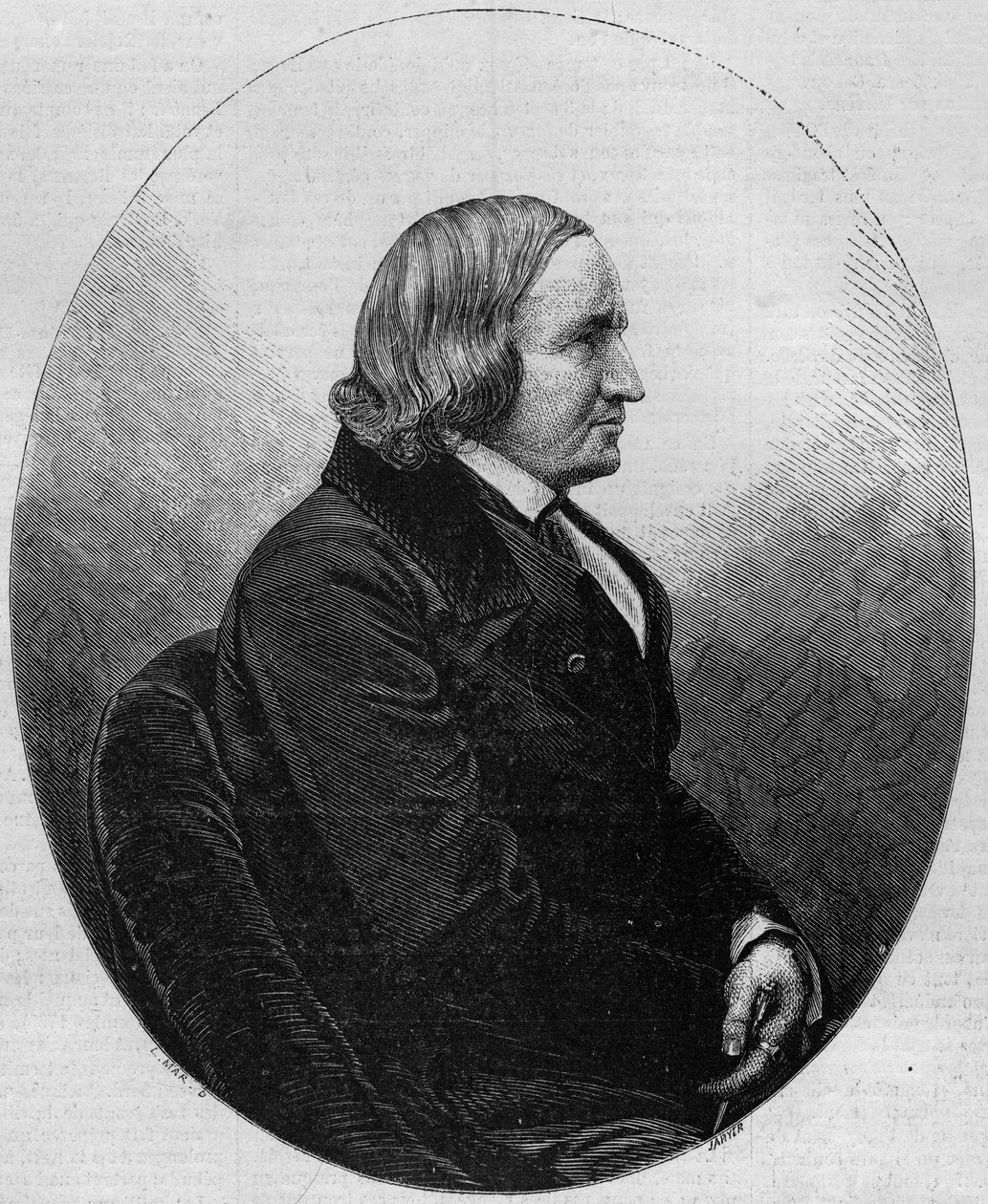Porträtt av greve Alfred de Vigny (1797-1863), fransk författare och poet. Gravyr i "" Le Monde Illustré"" nr 36 av 19 december 1857. av French School