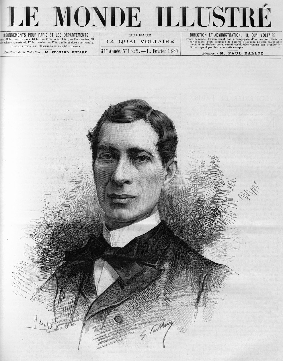Porträtt av "Edouard Herve (1835-1899) medlem av den franska akademin, vald 1886. Han var en ivrig försvarare av den billiga pressen tillgänglig för alla, i "The Illustrous World" av French School