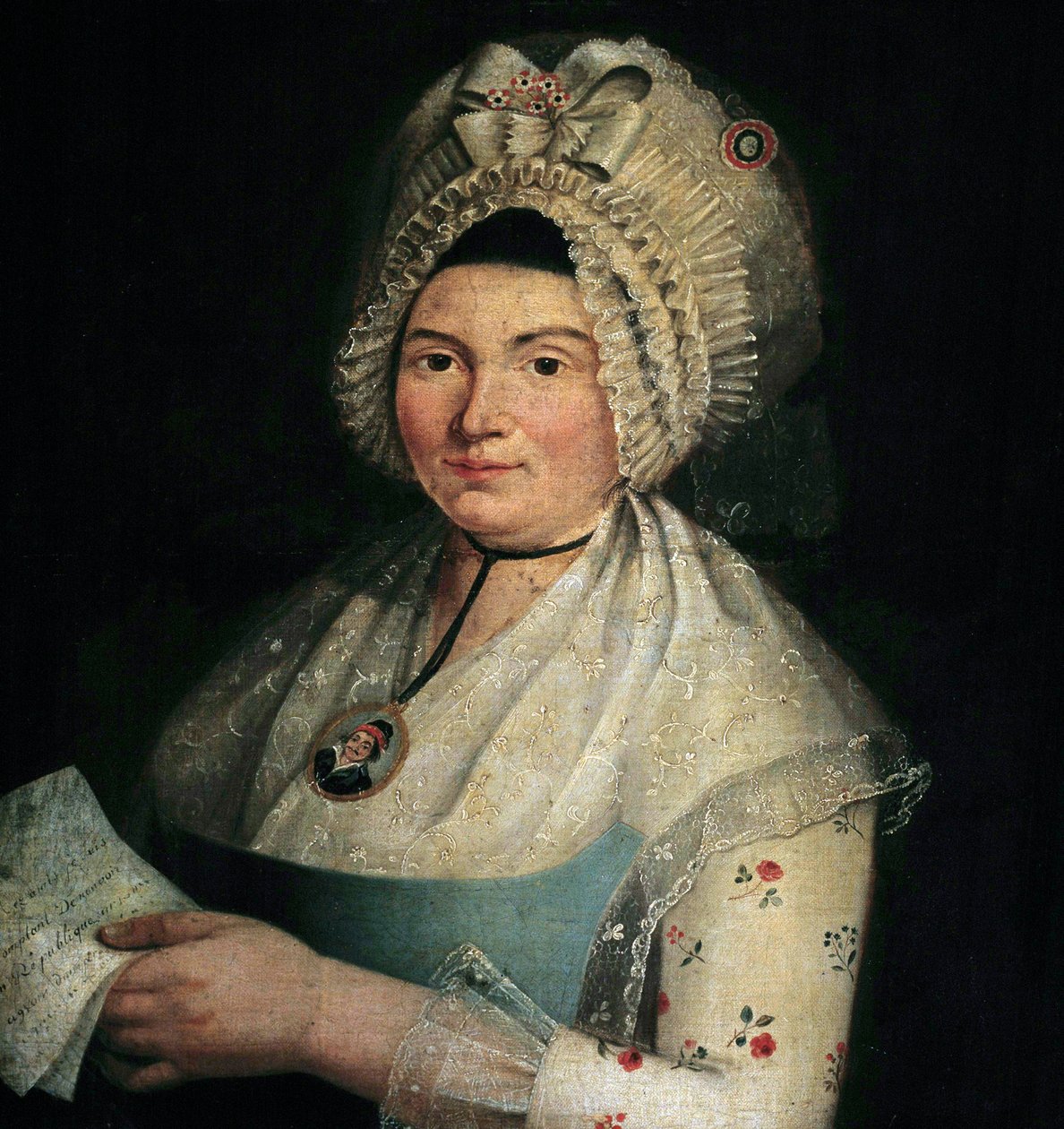 Porträtt av Eleonore Duplay, förlovad av Maximilian Robespierre, i Picarde-porträtt av Leonore Duplay kallad "Cornelie"" (1768-1832). Målning av den franska skolan på 1700-talet. av French School