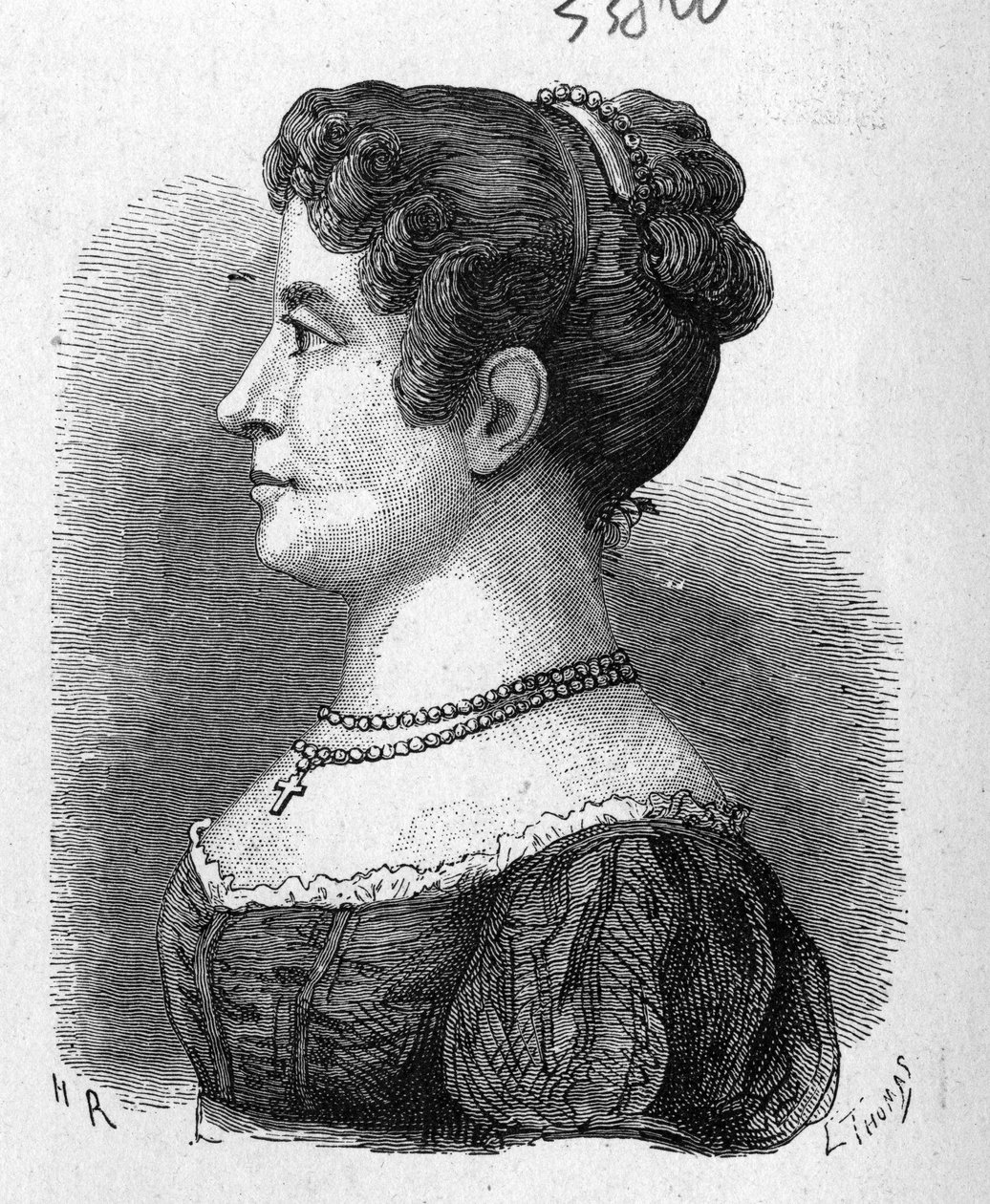 Porträtt av Elisa Garnerin, systerdotter till Garnerin, som provade fallskärmen som uppfanns av den senare - i "" Vetenskapens album; berömda forskare; Stora upptäckter””” 1896. av French School
