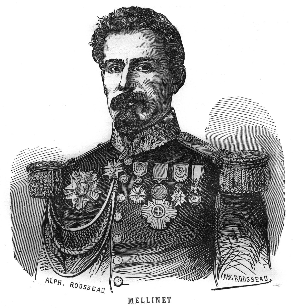 Porträtt av Emile Henry Mellinet (1798-1894), fransk general. Gravyr i "Les Illustrations De L