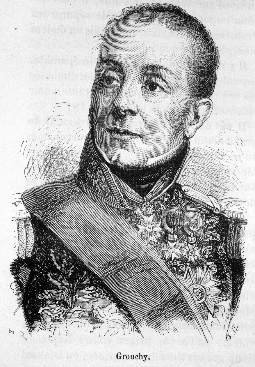 Porträtt av Emmanuel, Marquis de Grouchy, marskalk av Frankrike (1766 - 1847) - i "" The History of France"" av Henri Martin av French School