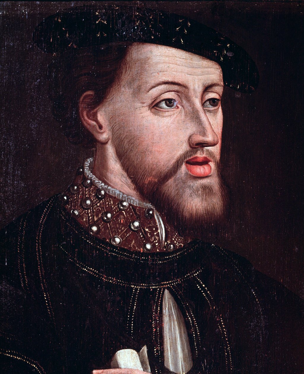 Porträtt av kejsar Karl V (1500-1558) Detalj Anonym målning av den franska skolan 1500-talets Chantilly musee Conde av French School