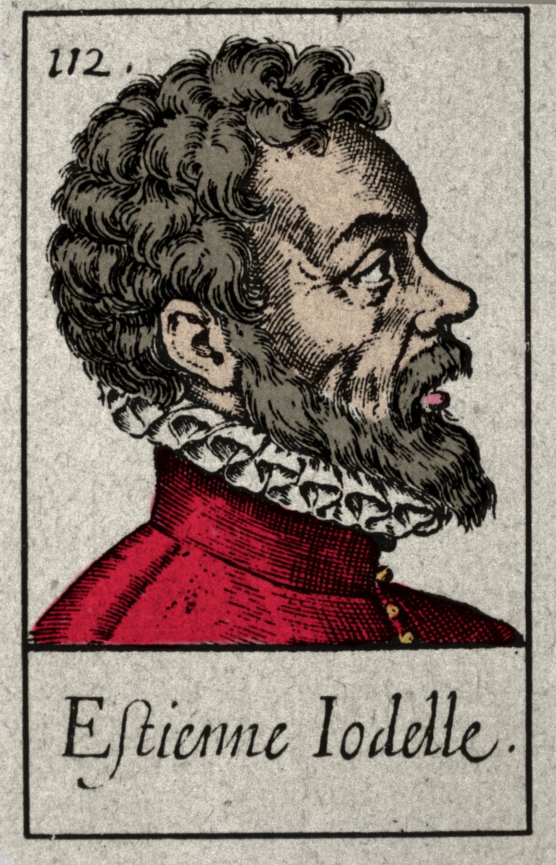 Porträtt av Etienne Jodelle (1532-1573), fransk poetmedlem i Plejadrörelsen. Gravyr av 1800-talet. av French School