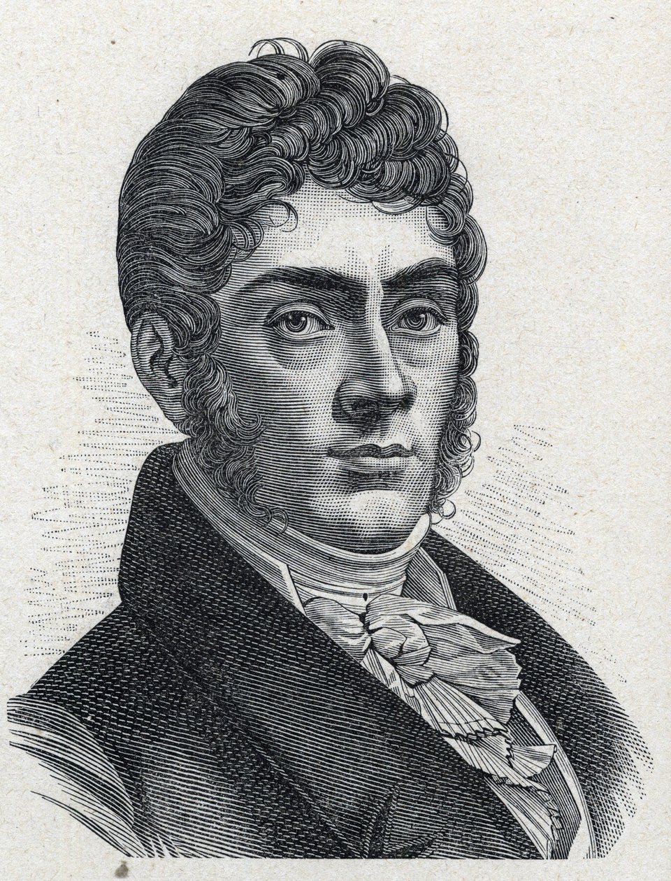 Porträtt av Etienne Nicolas Mehul (1763-1817), fransk kompositör. Gravyr från 1889. Privat samling. av French School