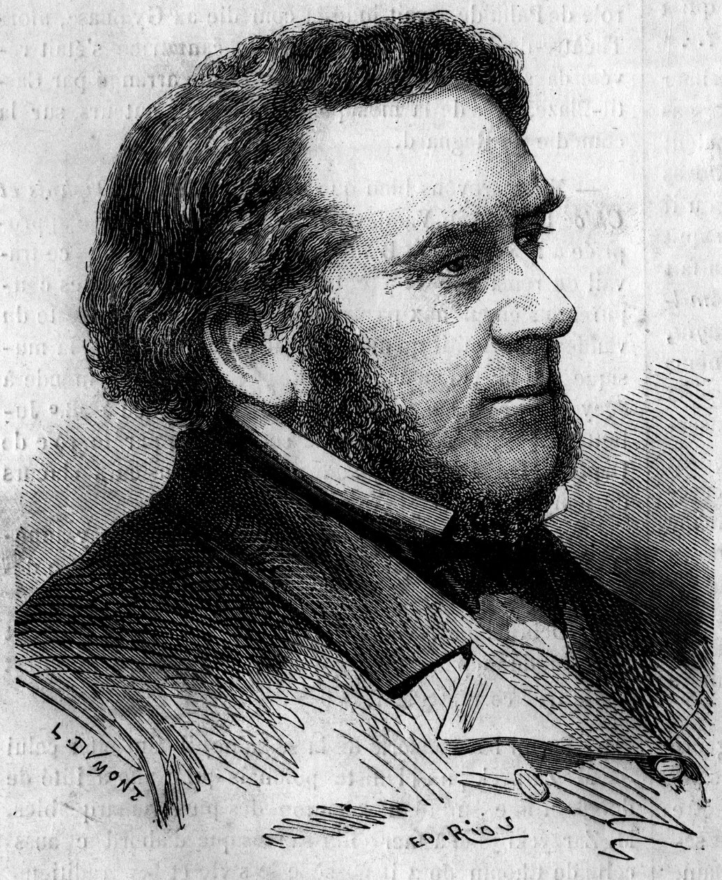 Porträtt av Eugene Bethmont (1804-1860), fransk advokat och politiker, tidigare justitieminister. Gravyr i "" Le Monde Illustré"" nr 156 av den 7 april 1860. av French School