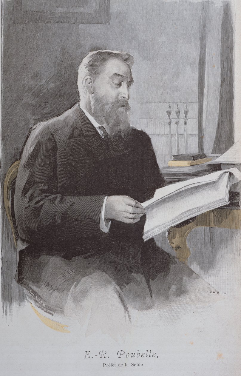 Porträtt av Eugene Poubelle (1831-1907), från La Revue Illustree. 15 juni 1893 (färggravyr) av French School