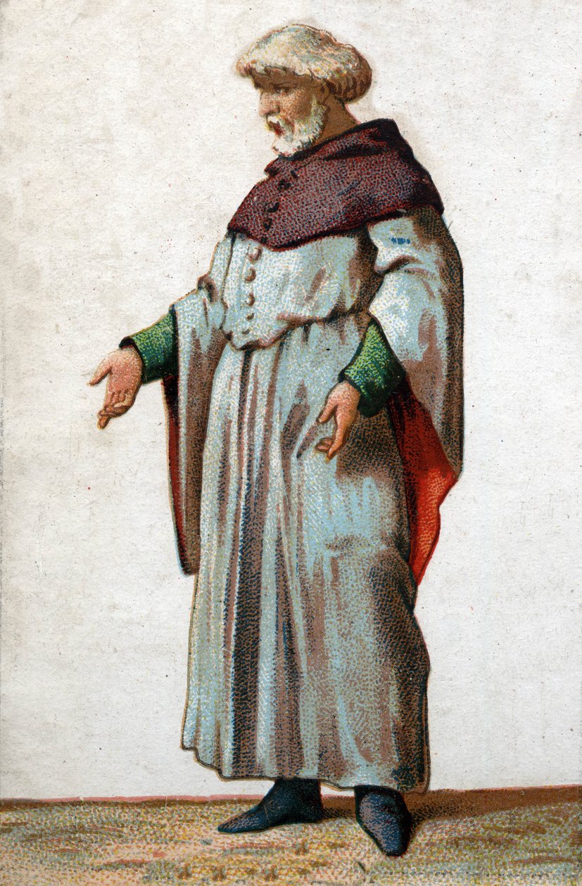 Porträtt av Eustache de Saint Peter, den mest kända av de sex borgarna i Calais. Kromolitografi från slutet av 1800-talet. av French School