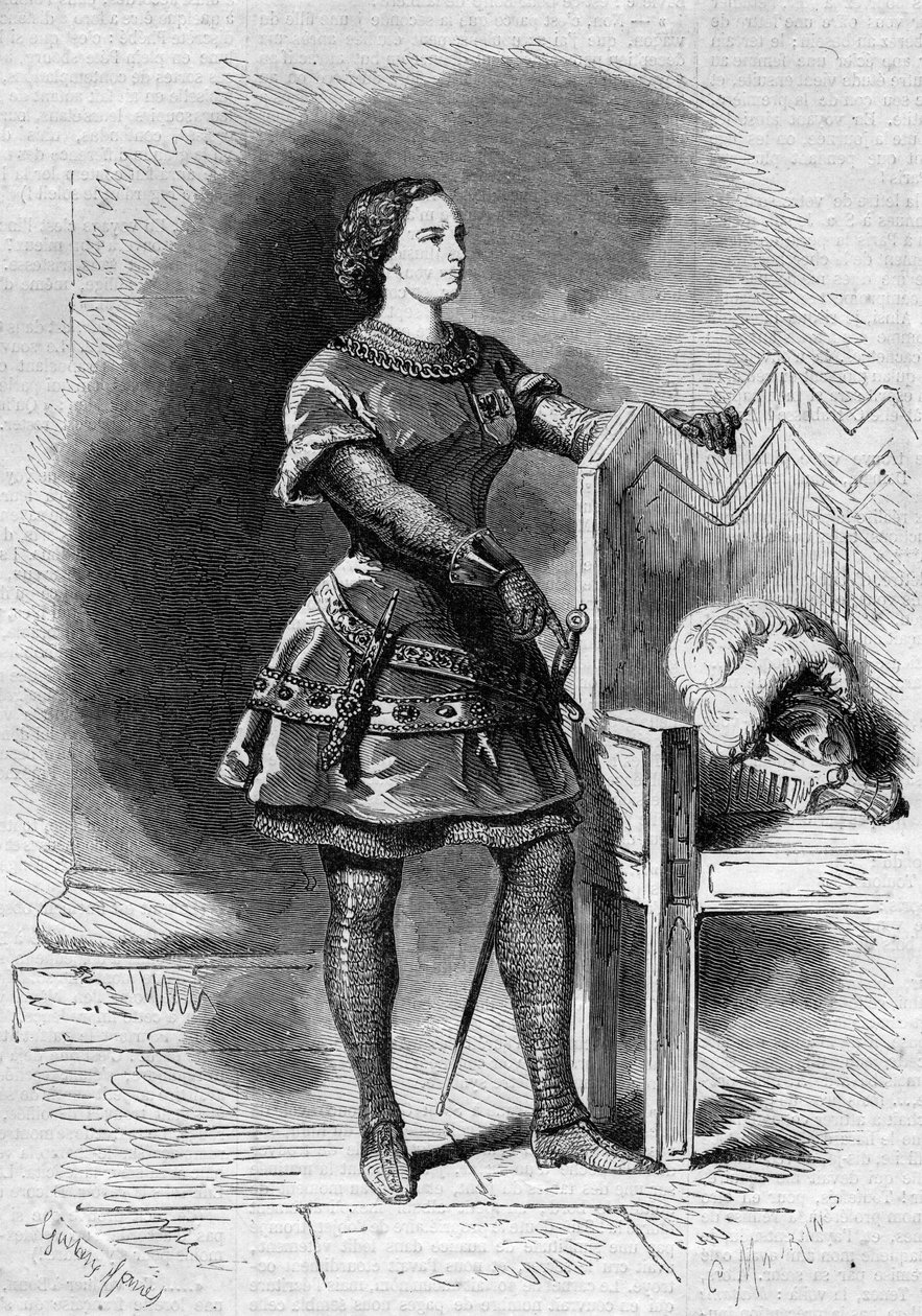 Porträtt av Felicita Vestvali (1824-1880), polsk sångerska, i rollen som Romeo i första akten av "Romeo och Julia" på Parisoperan av French School