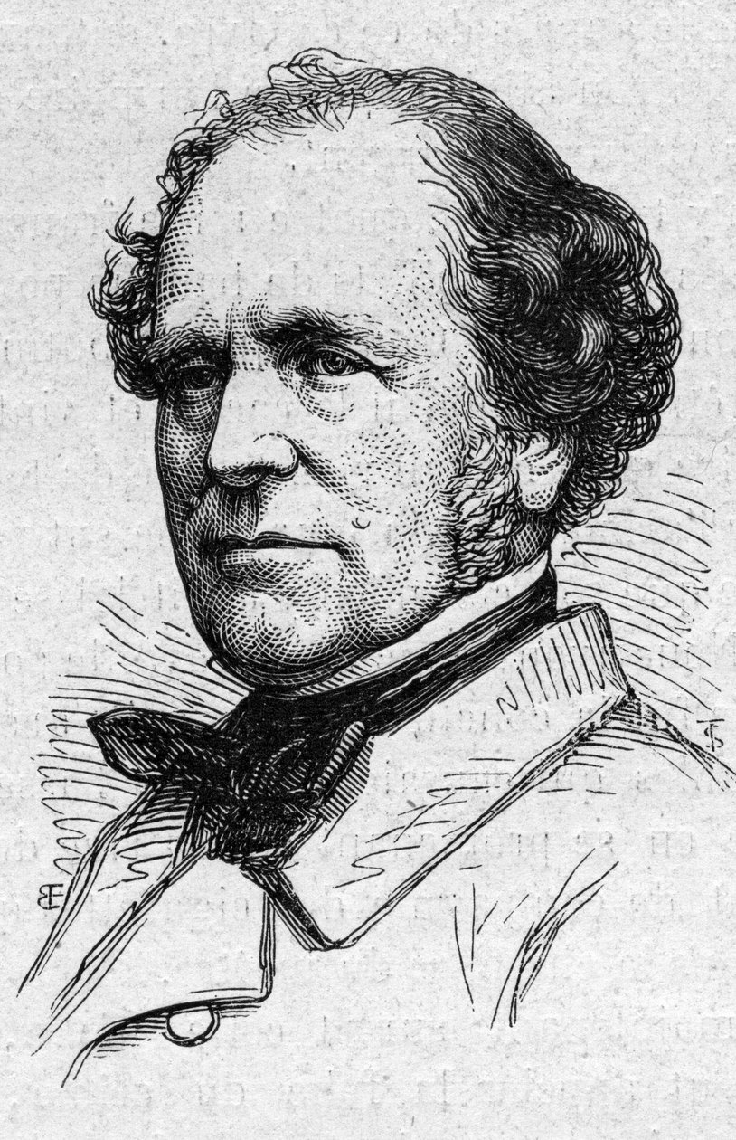 Porträtt av Francois Auguste Mignet (1796-1884), fransk historiker och akademiker. Gravyr i "" Le Monde Illustré"" nr 883 av 14 mars 1874. av French School