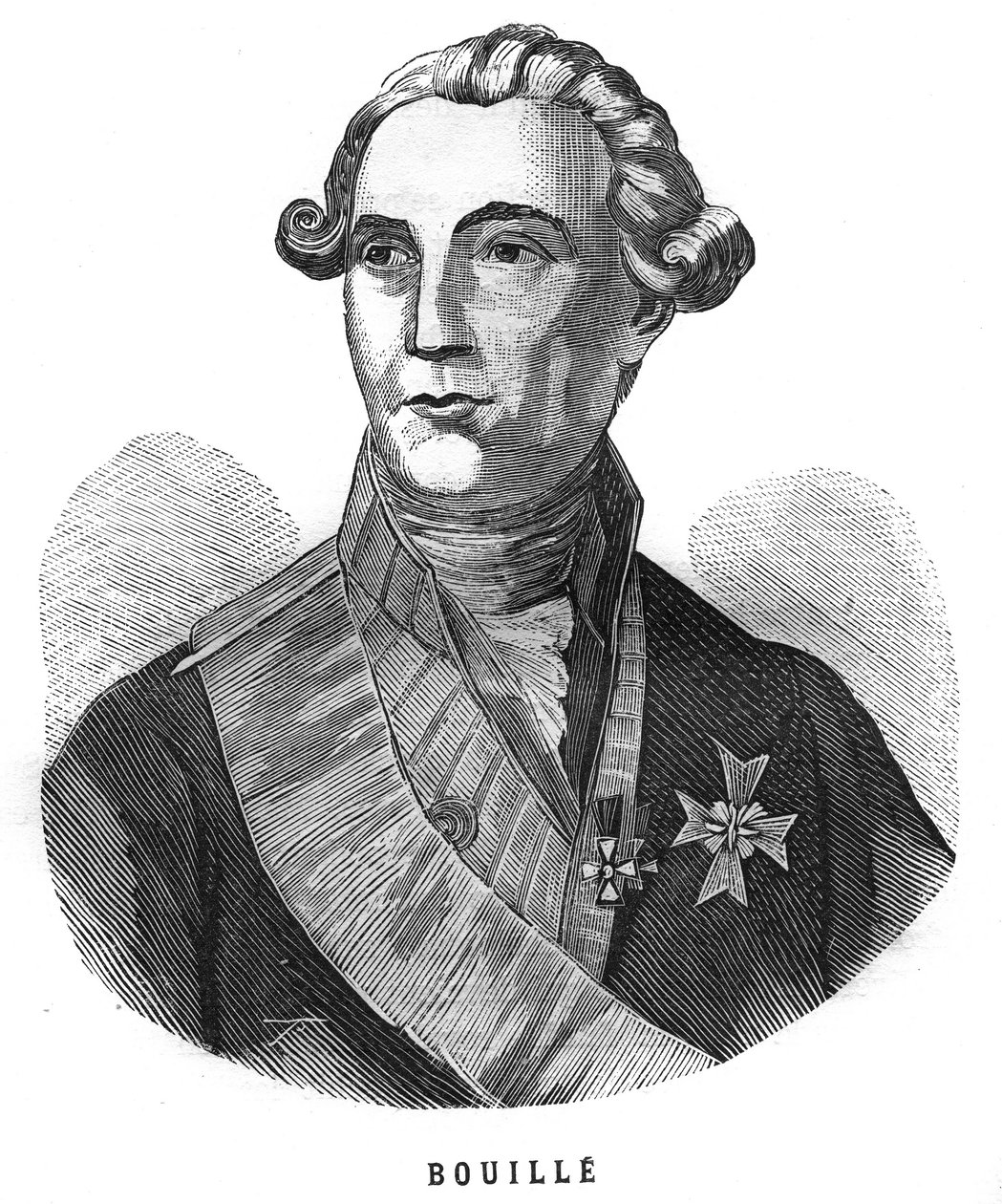 Porträtt av Francois Claude Amour, Marquis de Bouille (1739-1800), fransk general. Gravyr i "Les Illustrations De L