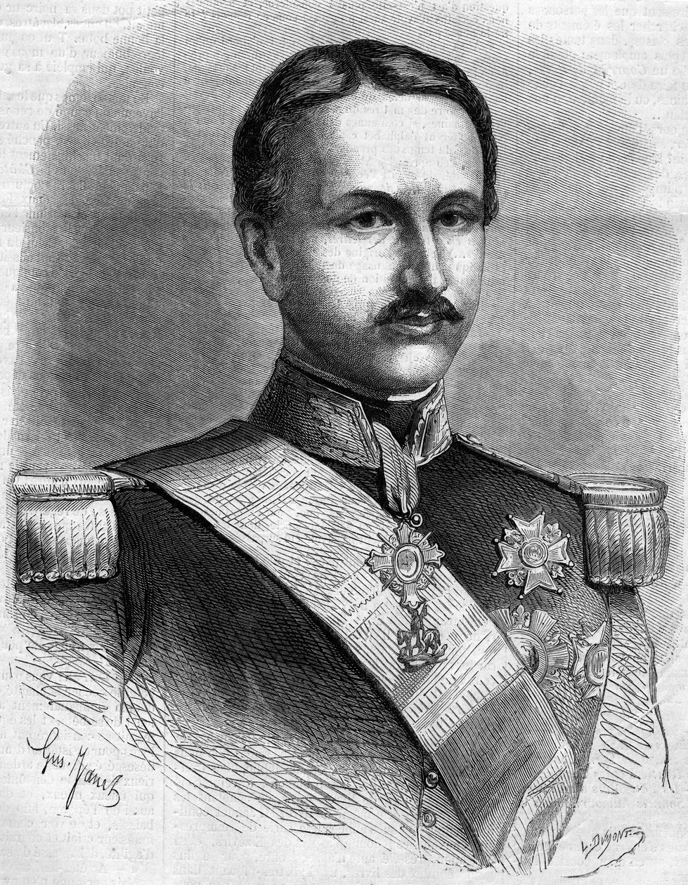 Porträtt av Francois II (1836-1894), kung av Neapel. Gravyr i "" Le Monde Illustré"" nr 172 av 28 juli 1860. av French School