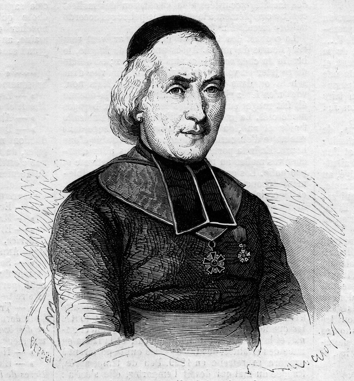 Porträtt av Francois Joseph Le Brotier (1799-1885), biskop av Montpellier. Gravyr i "" Den illustrerade världen"" nr 237 av 26 oktober av French School
