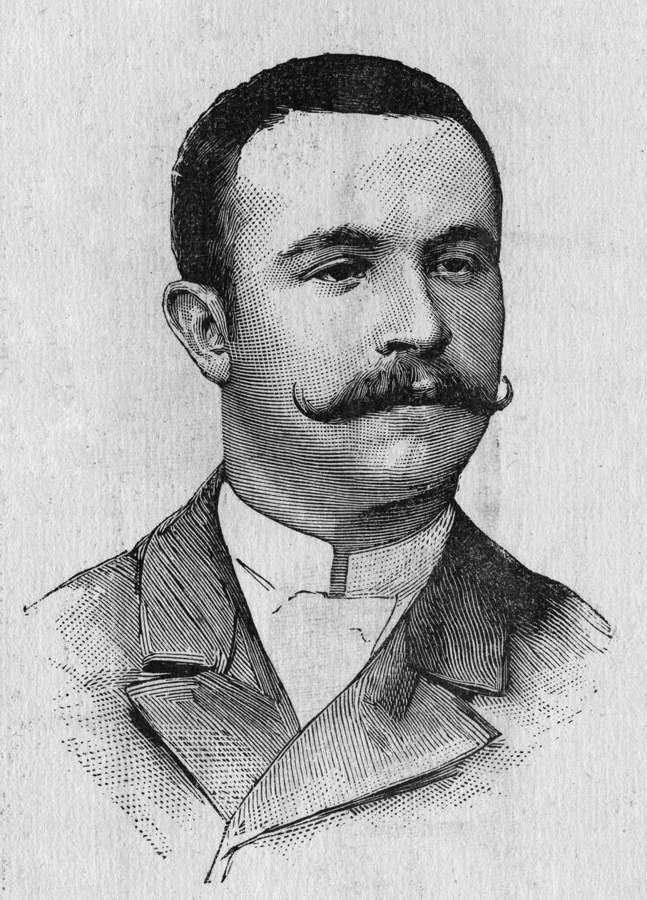 Porträtt av Francois Lhoste (1859-1887), fransk aeronaut - i "" Album de la Science; berömda forskare; Stora upptäckter””” 1896. av French School