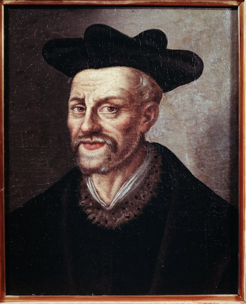 Porträtt av Francois Rabelais (olja på duk av French School