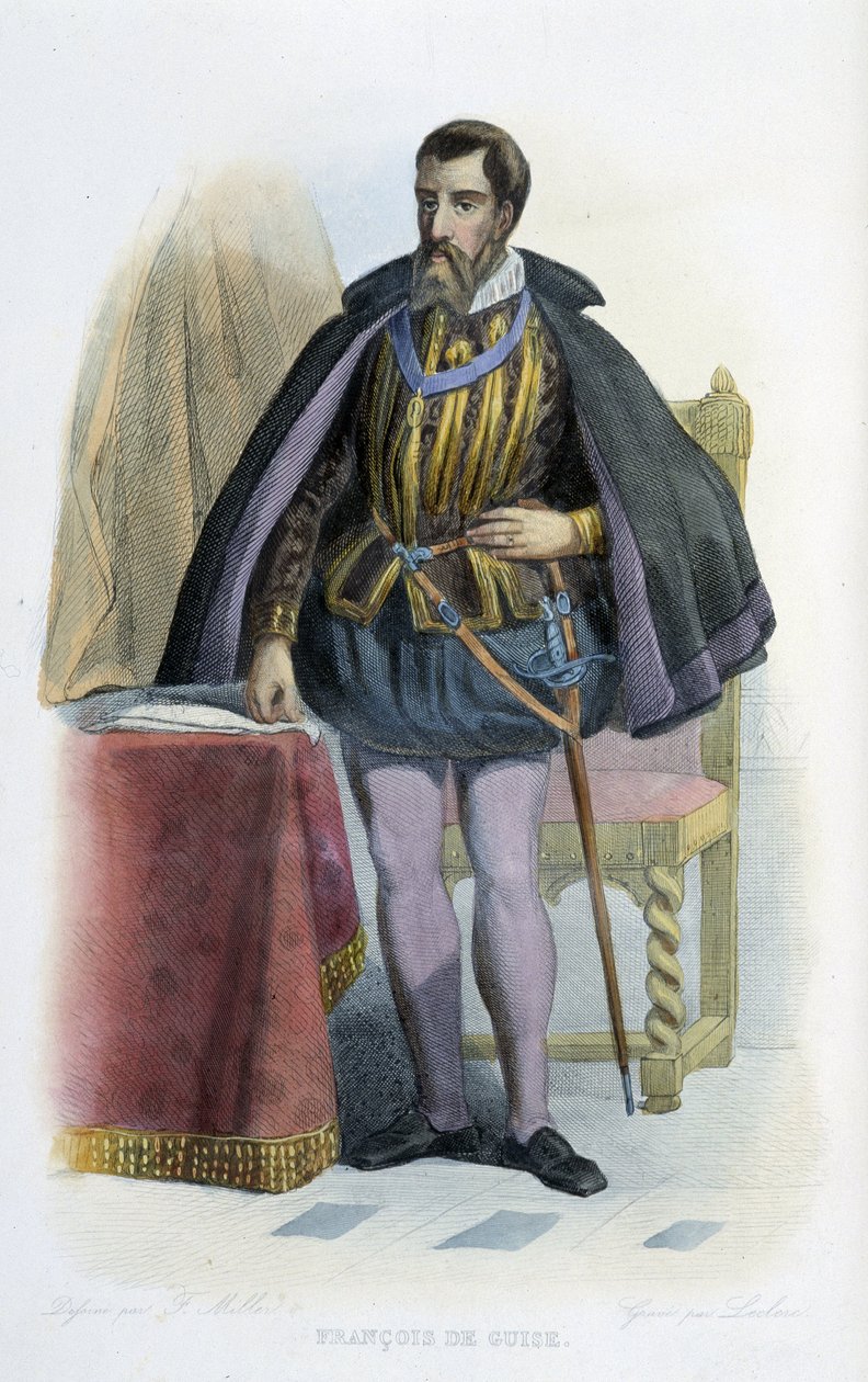 Porträtt av Francois de Guise, fransk generallöjtnant (1519-1563). - i "" Den franske Plutarch"" av French School