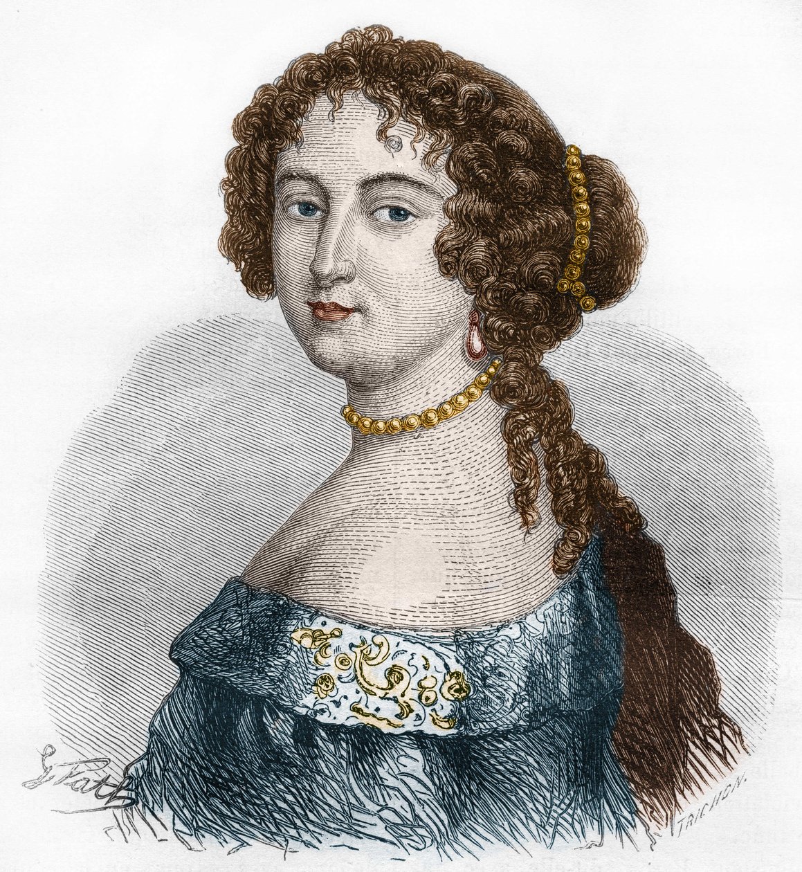 Porträtt av Francoise Athenais (Francoise-Athenais) av Rochechouart Mortemart, Marquise de Montespan (eller Madame de Montespan) (1640-1707). Gravyr från 1879. av French School