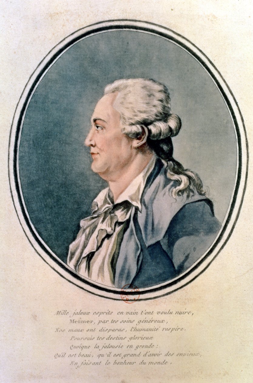 Porträtt av Franz Anton Mesmer (1734-1815), den österrikiske läkaren och grundaren av Mesmerism (wc) av French School