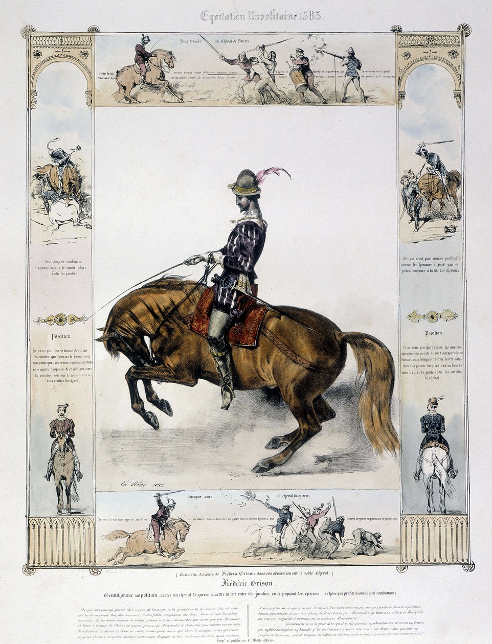 Porträtt av Frédéric Grison i "Pittoresk historia över forntida och modern ridning" av Charles Aubry av French School