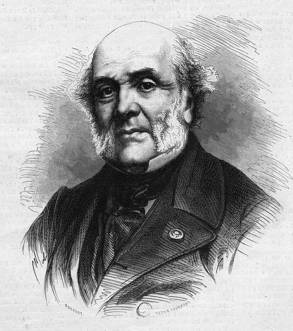 Porträtt av Frederic Auguste Demetz (1796-1873), fransk advokat, grundare av jordbrukskolonin och fängelseanstalten Mettray avsedd att rehabilitera unga brottslingar. Gravyr i "" Le Monde Illustré"" nr 866 den 15 november av French School