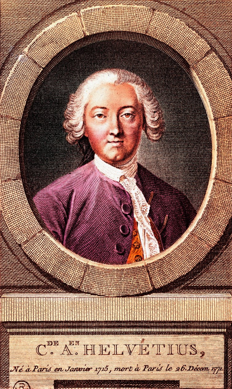 Porträtt av den franske filosofen Claude Adrien Helvetius (1715-1771), gravyr. 1772. av French School