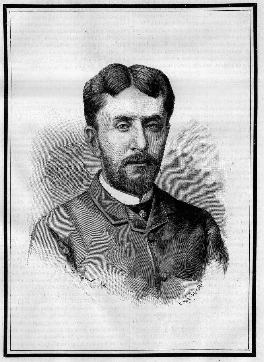 Porträtt av Gabriel Charmes (1850-1886), fransk journalist. Gravyr i ""Le Monde Illustré"", 8 maj 1886. av French School