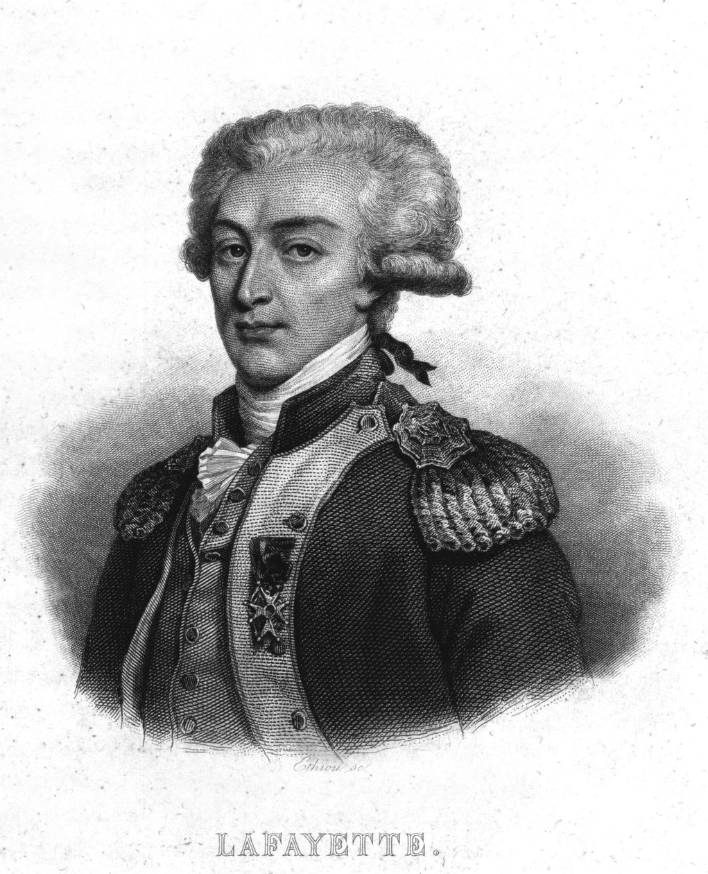 Porträtt av general La Fayette (Lafayette) (1757 - 1834) - i "" Revolution francaise"" av Thiers. 1800-talet av French School