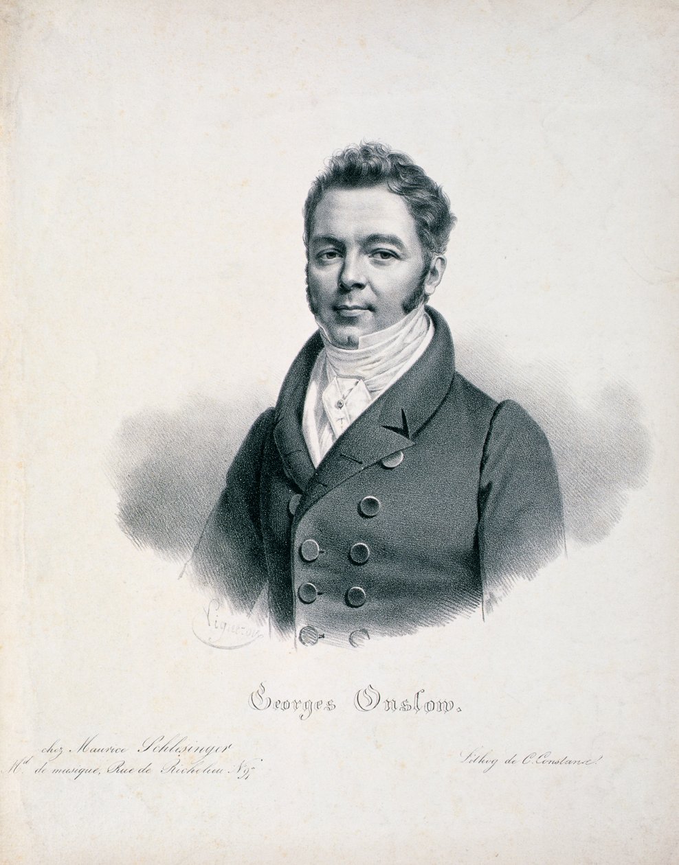 Porträtt av George Onslow (1784-1853) graverad av C. Constance av French School