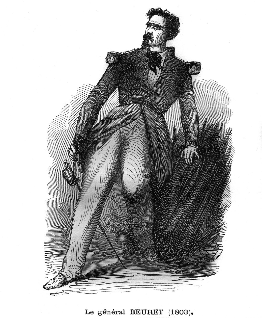 Porträtt av Georges Beuret, fransk brigadgeneral (1803-1859), officer i Hederslegionen. Gravyr i "Les Illustrations De L