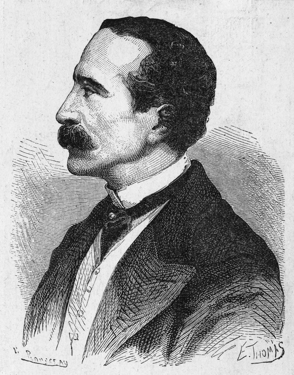 Porträtt av Georges Bonelli, uppfinnaren av den typografiska telegrafen - i "" Vetenskapens album; berömda forskare; Stora upptäckter””” 1896. av French School
