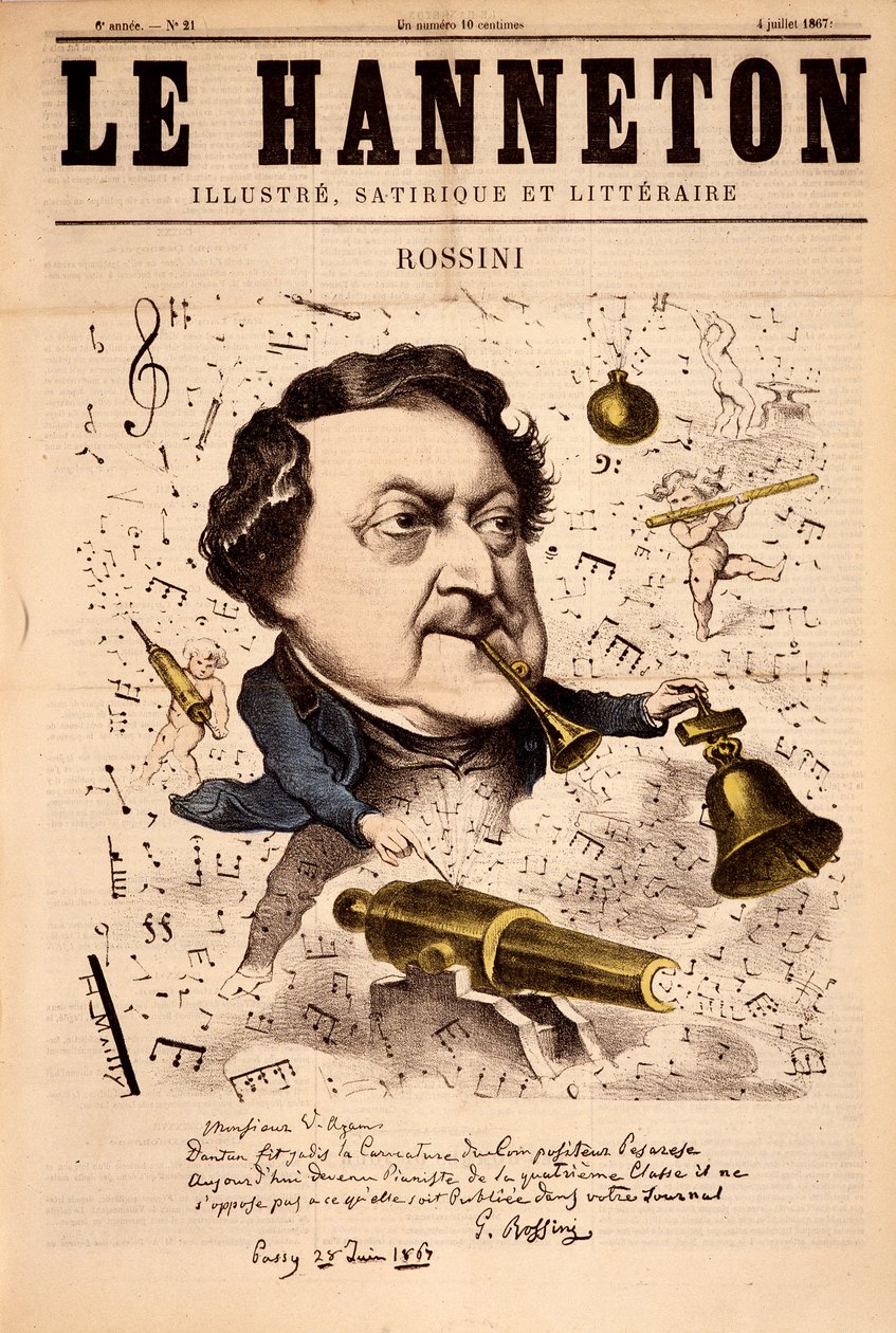 Porträtt av Gioacchino Rossini (1792-1868) - i "" Le Hanneton"" av 1867-07-04 av French School