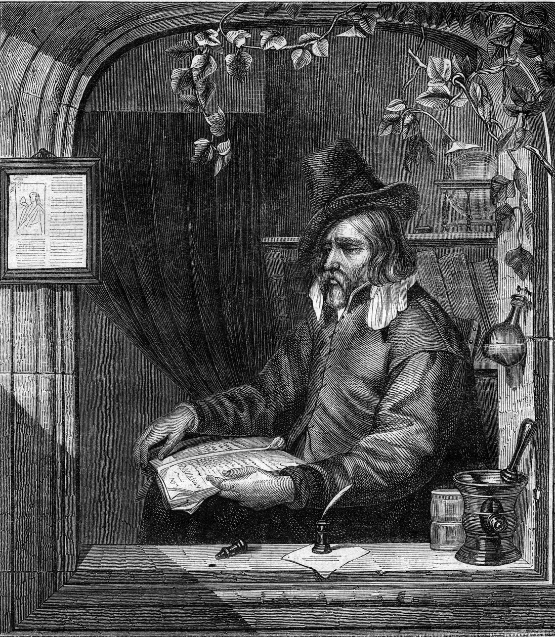 Porträtt av Giulio Genoino (Genovino), som deltog med Tommaso Aniello, dit Masaniello (1622-1647) i upproret mot spanjorerna i Neapel 1647. Gravyr från 1852. av French School