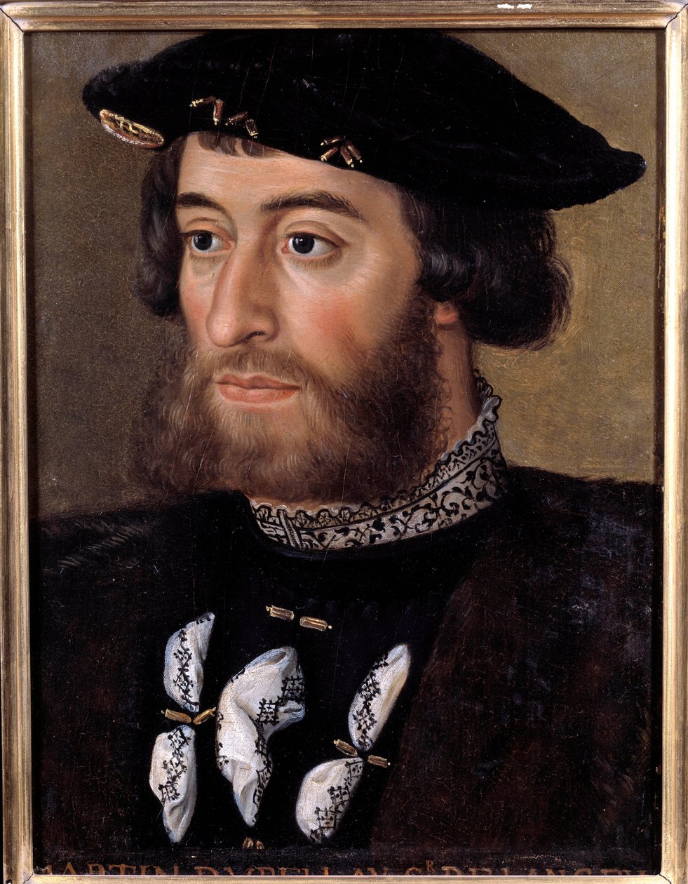 Porträtt av Guillaume de Bellay, Lord of Langey (1491-1543) Han var guvernör i Turin och Piemont. Anonym 1500-talsmålning. Storlek 0,32x0,23 m. Versailles, palatsen i Versailles och Trianon - Porträtt av Guillaume de Bellay, Lord of Langey (1491-15) av French School