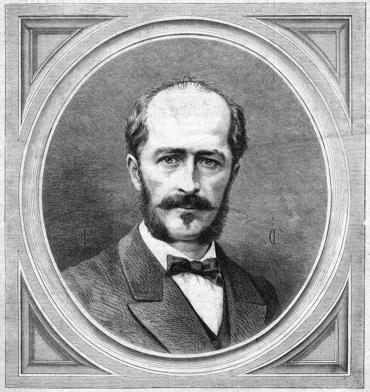 Porträtt av Gustave Lambert (1824-1871), fransk hydrograf och upptäcktsresande, författare till ett expeditionsprojekt på Nordpolen. Gravyr i "" Le Monde Illustré"" nr 771 den 20 januari av French School