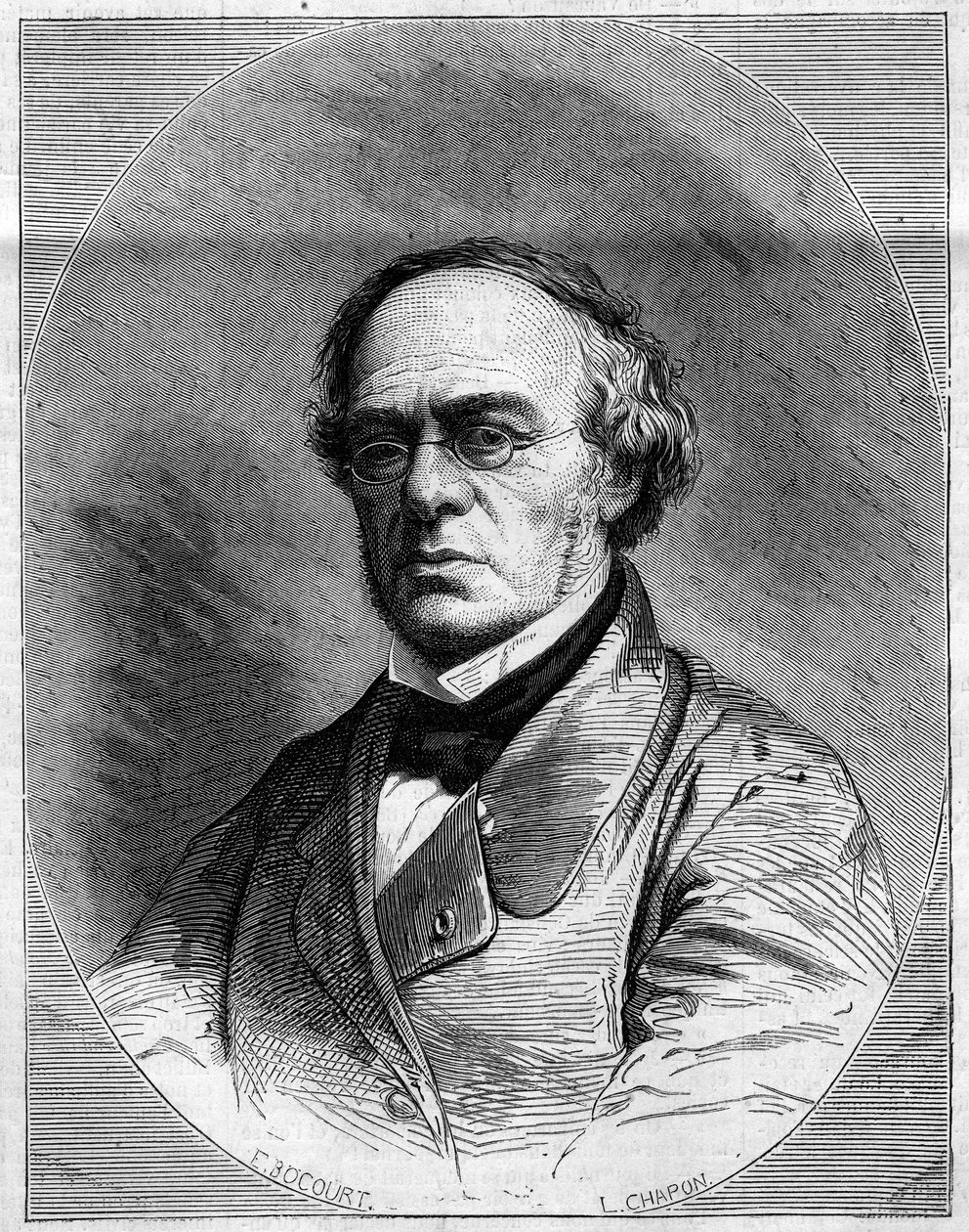 Porträtt av Halevy (Jacques Fromental Levy, dit) (1799-1862), fransk kompositör. Gravyr i "" Den illustrerade världen"" nr 259 av 29 mars av French School