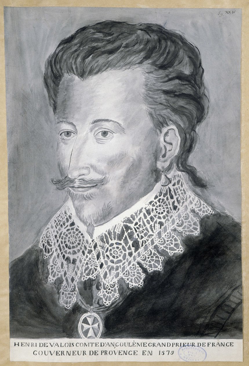 Porträtt av Henri de Valois, greve av Angouleme, Frankrikes storprior, guvernör i Provence 1579 av French School