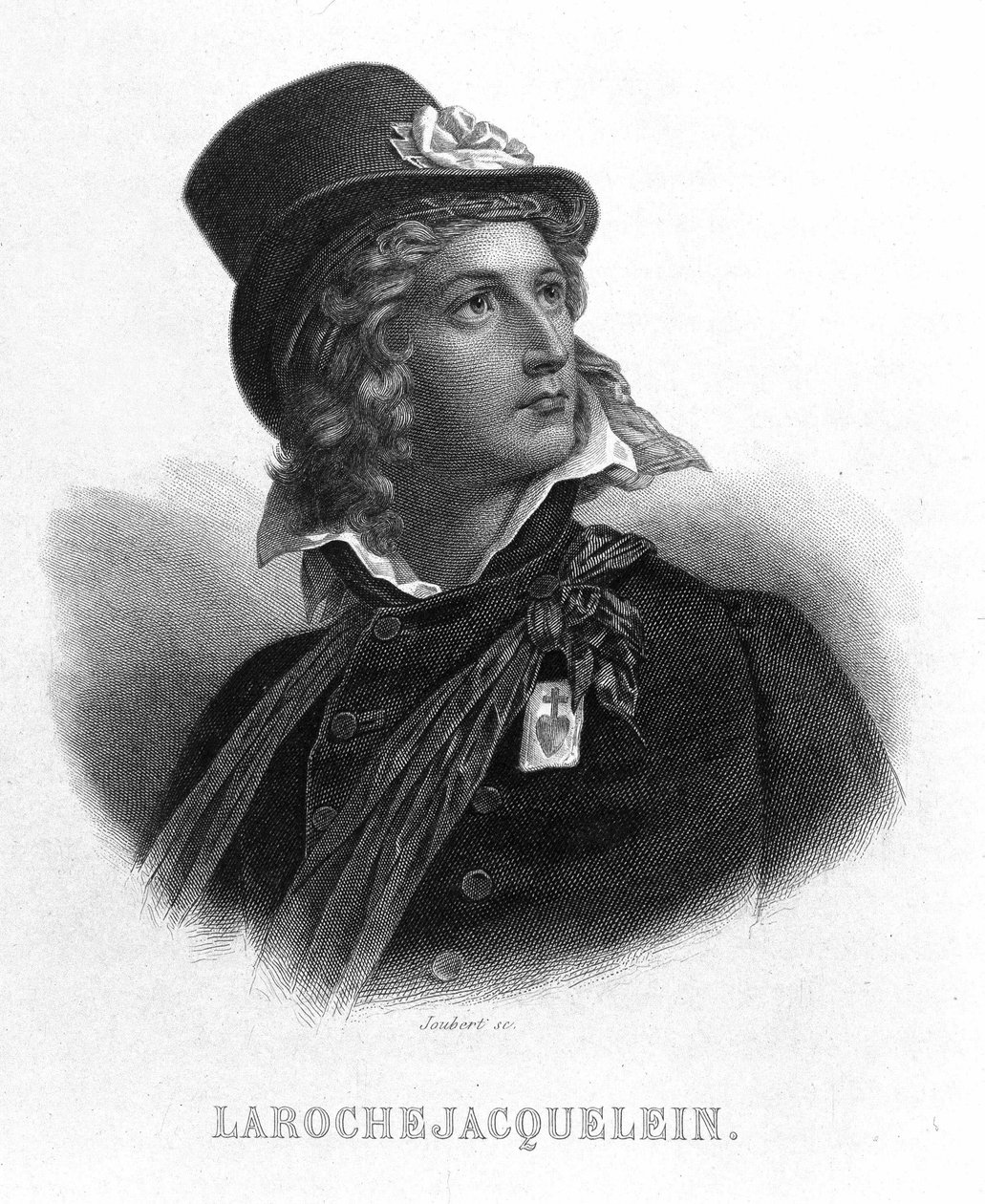 Porträtt av Henri du Vergier, greve av La Rochejaquelein (eller Verger de La Rochejacquelein) (1772-1794). Den har på bröstet säljarnas insignier. - i "" Revolution francaise"" av Thiers. 1800-talet av French School