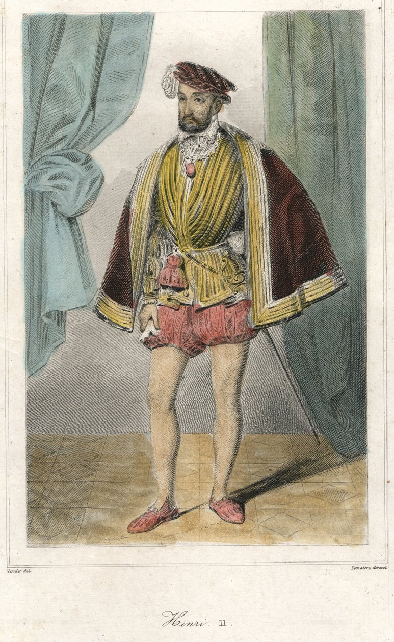 Porträtt av Henrik II (1519 - 1559) med ett svärd. av French School