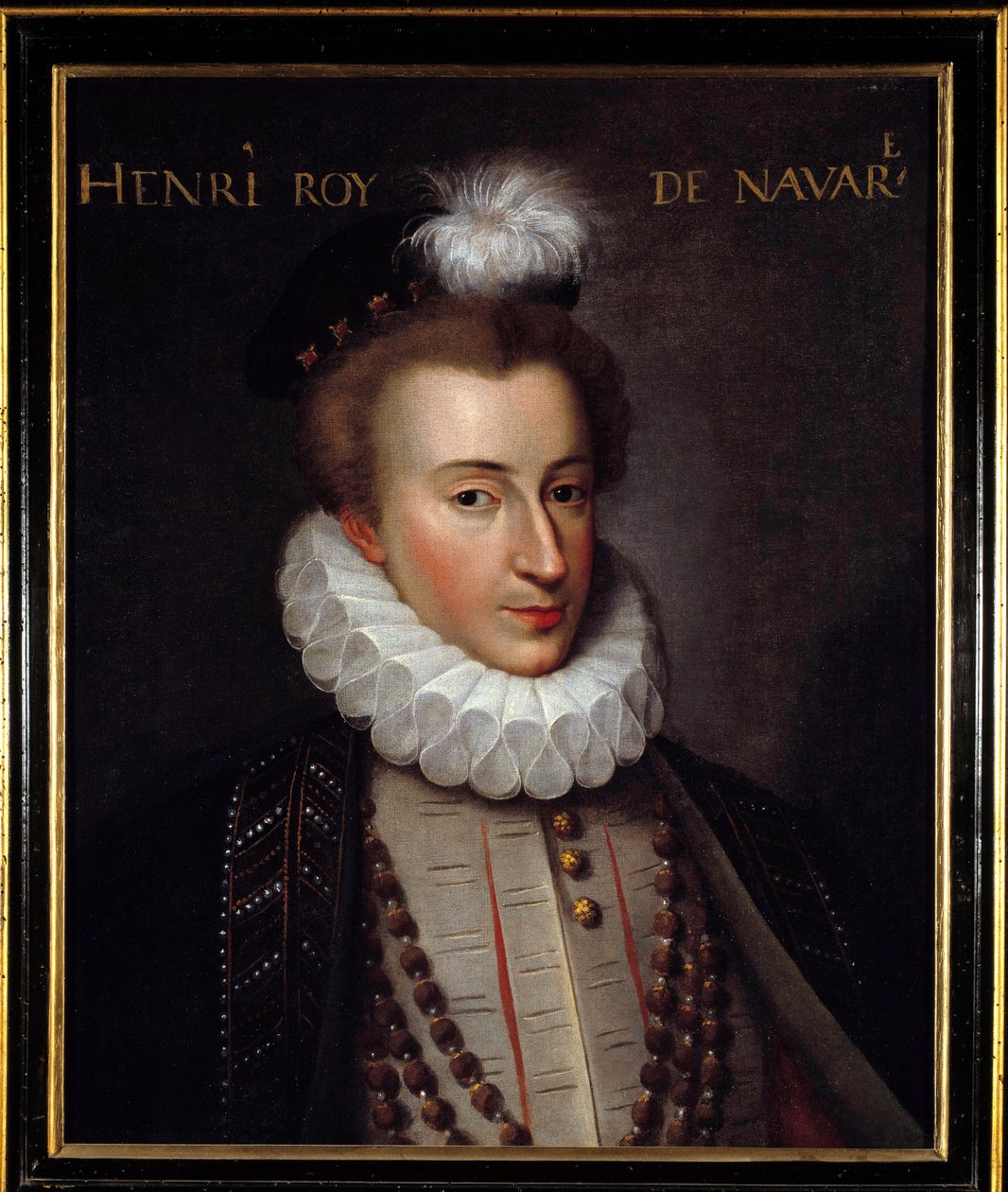 Porträtt av Henrik IV (1553-1610) kung av Frankrike Målning av den franska skolan. 1500-talets sön. 0,51x0,61m. Pau, slottsmuseum av French School