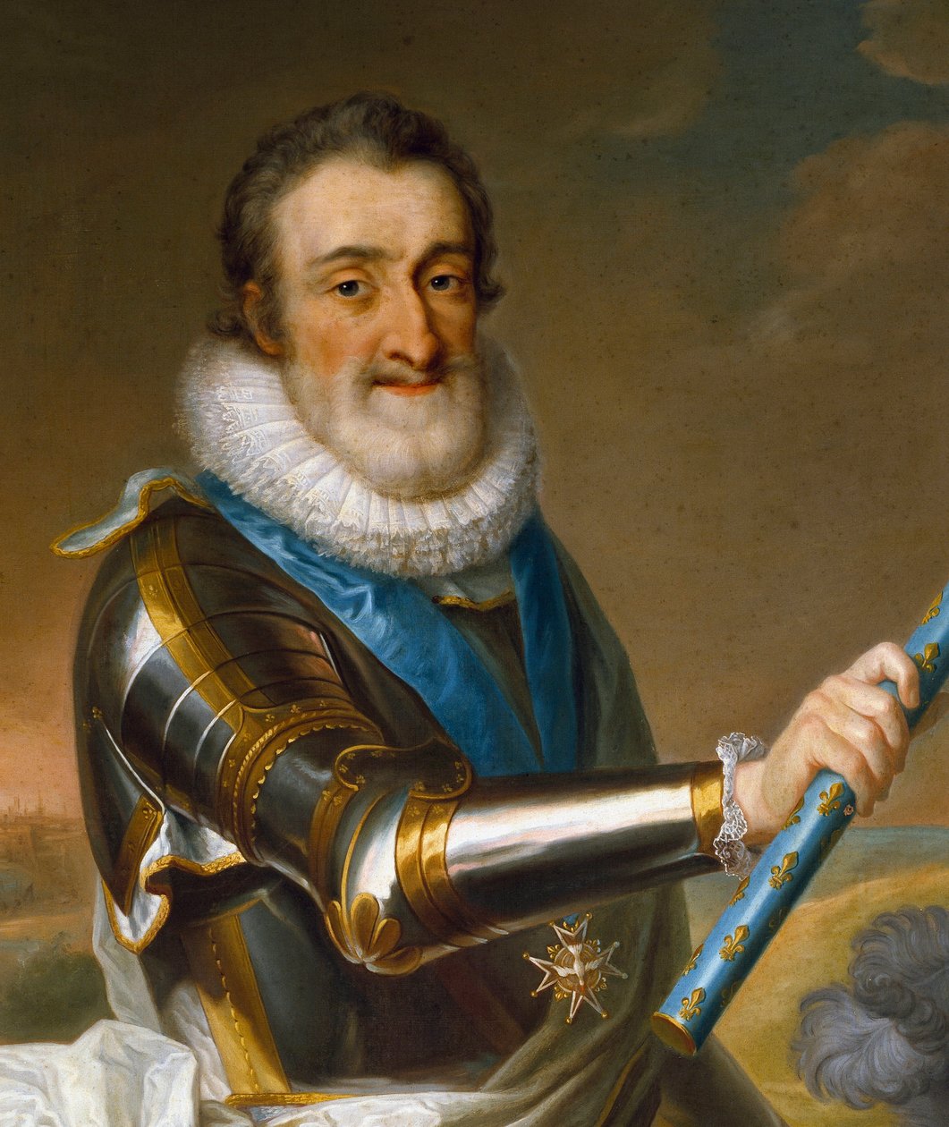 Porträtt av Henrik IV av Frankrike, i rustning, detalj av French School