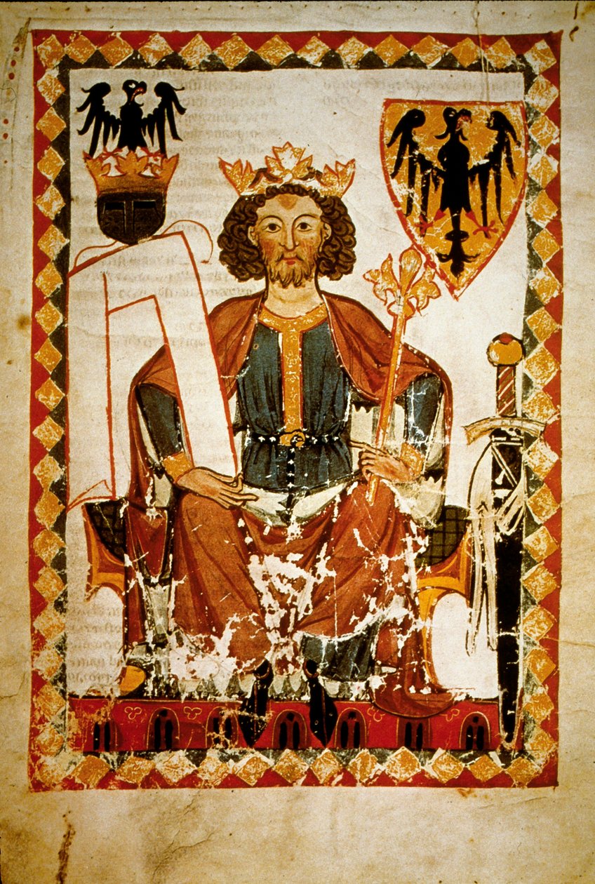 Porträtt av Henrik VI (1165-97), kung av Tyskland, av Sicilien och kejsare av det heliga romerska riket. Miniatyr av Codex "Manesse" av French School