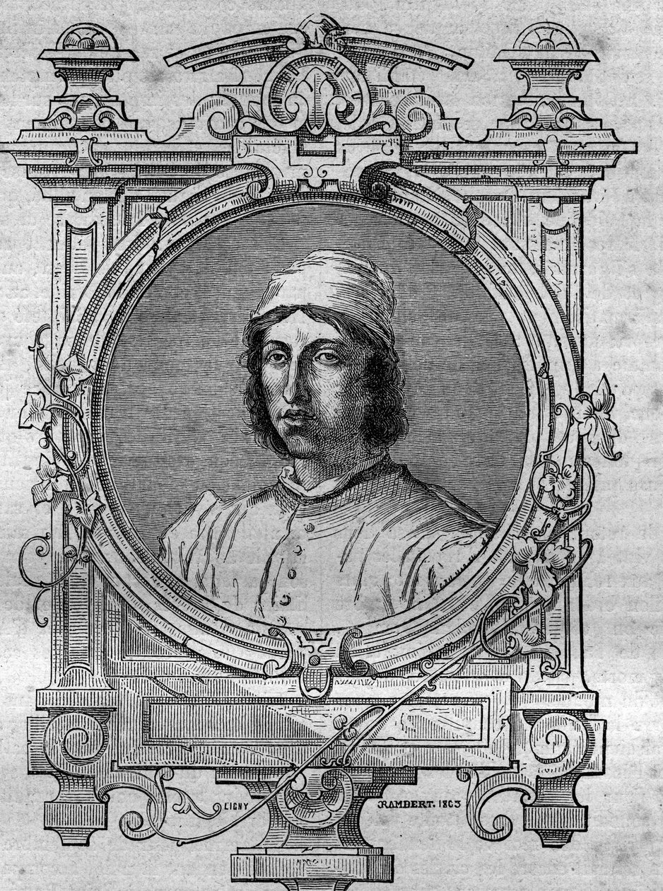 Porträtt av Herimar, abbot av Saint Denis av Reims (död 1070). Gravyr i "Historien om påvar-kungar-drottningar och kejsare genom århundradena" av Maurice Lachatre av French School