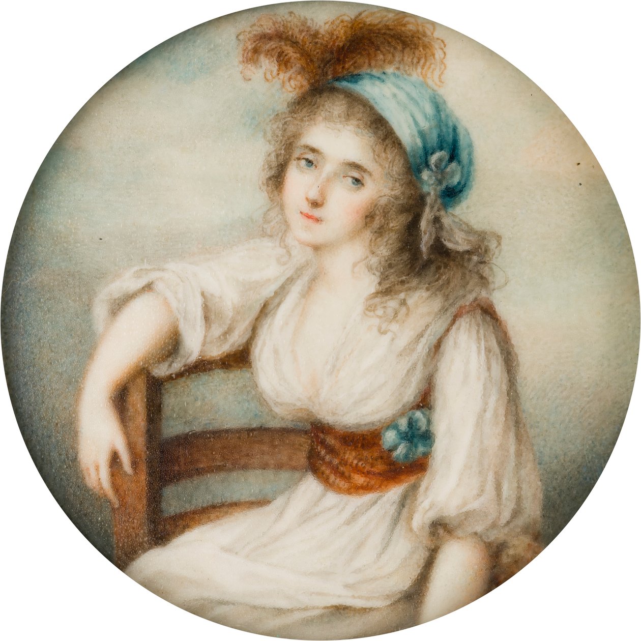 Porträtt av Hon. Lucy Byng, ca 1:a grevinnan av Bradford (1766-1844), ca 1786-1844 (olja på duk) av French School